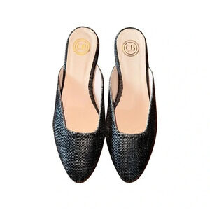 CB C. Orrico Woven Design Mules Flats Black Size 38